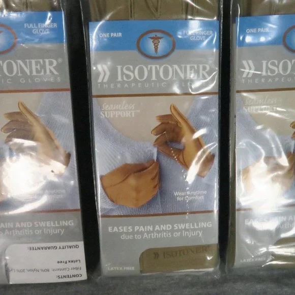 Isotoner Therapeutic Gloves Large Camel Seamless Support Arthritis Pain Lot of 3 - Picture 3 of 6
